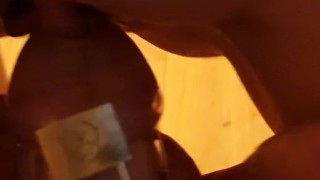 Teasing cuckold in cage after some good fucking