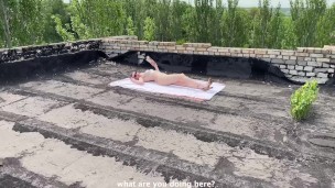 Fucked my busty best friend on the roof while she was sunbathing