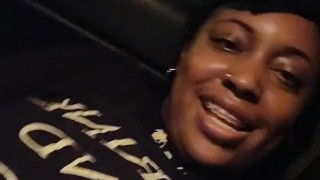 Ebony MILF rips leggings and plays with pussy in public parking lot