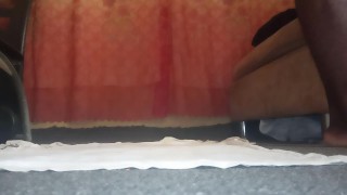 Zip down dickout and legs masturbation 