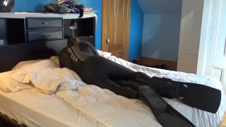 finned masked wetsuited jock humps dummy with his hard cock