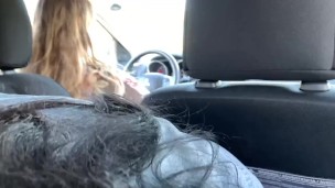 ebony BBW sucks Daddy's cock while wife drives, shows big tits