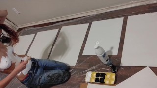Having fun making titty paintings.