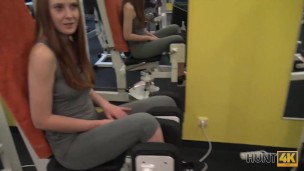 HUNT4K Cute girl instead of training has sex in gym with rich hunter
