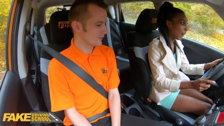 Fake Driving School Ebony Brit asian Rae Gets Stuck and Fucked