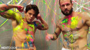 Muscular Guys Splash Paint, Before Flip Fucking - NextDoorBuddies