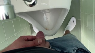 Public toilet - little penis cums into urinal
