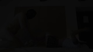 In an hotel bed Laura is wearing a schoolgirl dress with high heels, roughly fucked doggy style
