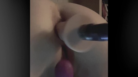 Fuck Machine on High Up My ASS - DP with Vibrator - Gape Practice