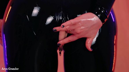compilation of latex rubber catsuit videos by Arya Grander. tight shiny fetish clothes on curvy body