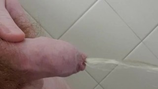 PUBLIC Bathroom Side view of my uncut young cock pissing! 💦