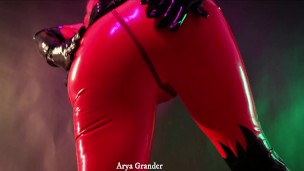 MILF with big ass teasing by shiny latex outfit Arya Grander