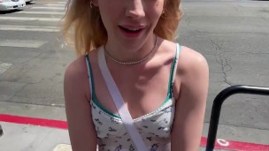 teen Blonde Babe EMMA STARLETTO gets creampied on Hollywood Blvd