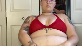 Tattooed BBW Cums With Big Glass Dildo