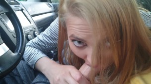 Amazing close up car blowjob with cumshot and mouth creampie