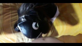 Blowjob deepthroat on sexy white and black clothes. High heels and pantyhose POV