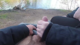 Risky Public Handjob with Cumshot at Lake