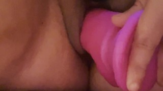Squirting on the pink monster.