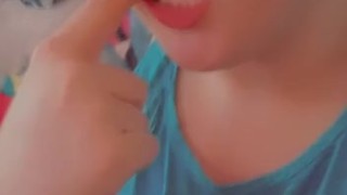 Playing with my sharp sharp teeth. (Tongue piercing(