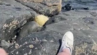 CAUGHT Public coast wank on rocks - Cornwall - beach shore while people walk by
