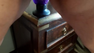 BBW rides the sucktion dildo 
