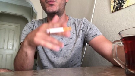 Very hairy solo man cum on kitchen table while smoking and tea