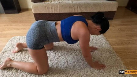 Bitchy step Mom asked to help to stretch her