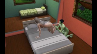 The girl made a blowjob to an alien guest and then fucked his green member Sims4