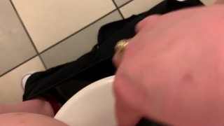 Cumming hard and fast in public bathroom