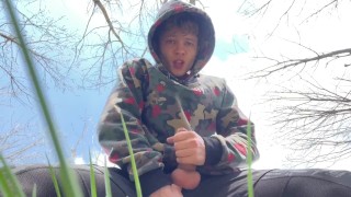 Sweet Boy Jerking his Big Dick (23cm) Outdoor / Huge Cumshot on Camera / College Boy / Monster Dick