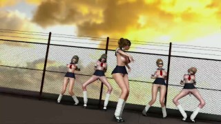 Submissive school girls in slut uniform dancing on the classroom roof MMD R18