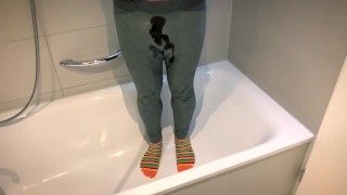 Peeing multiple times in my grey leggings