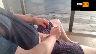 Beach view, jerking off on the balcony on vacation, Fab Flip