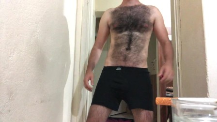 Hard perfect hairy body solo guy I ejaculate by fucking my hand