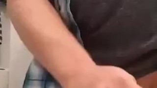 Jerking off a load after work, big Cumshot, Fab Flip