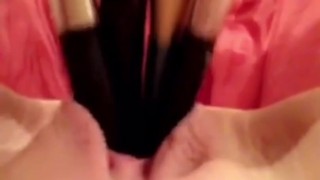 Stuffing my step sisters makeup brushes in my pussy on Snapchat - shh don’t tell