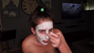 Enjoying my facial and eye spa day | cum and piss in open eyes