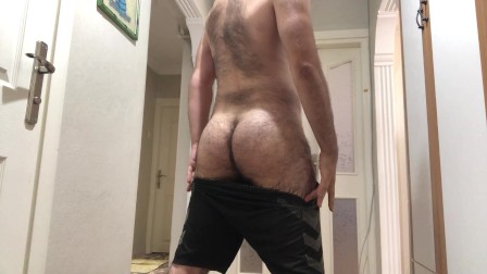 amateur sexy hairy male big ass show and cut dick stroke asmr alone at home