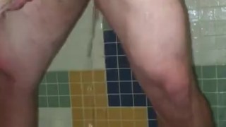 Quicky Fleshlight Fuck in a busy Public Shower, Cumming so quickly because others are waiting for me