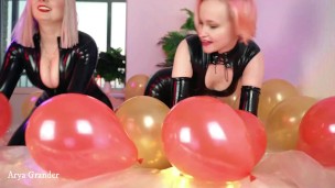Air Balloon Looner Hot Fetish 2 Lesbians in tight shiny rubber clothes having fun