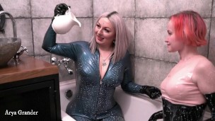 Latex Lesbian Bathroom Funny Petting Arya Grander