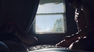 Quietly getting off in front of window while parents are home
