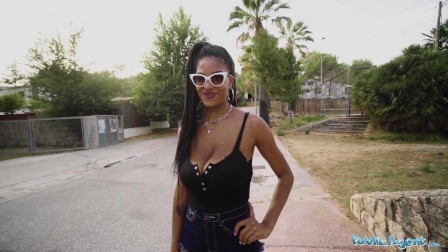 Public Agent Ebony with fucking massive natural tits fucked outdoors