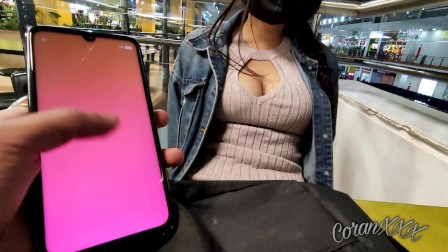 My boyfriend takes control of my vibrator and makes me wet at the mall