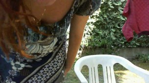 Wet girl in the backyard touches herself and makes your cock hard