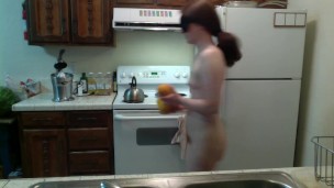 Juicy Babe with Squeezable Cheeks Squeezes Some OJ! Naked in the Kitchen Episode 30