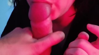 Wife sucks off my dick with relish and I cum in her mouth