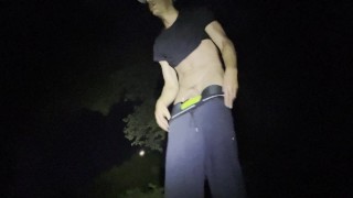 Cam Crest pisses outside in the light