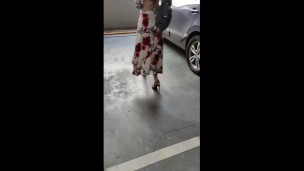Milf hunter chasing high heels  cougar from shop to car for sex