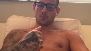 WHITE BOY Strokes His Huge Cock!